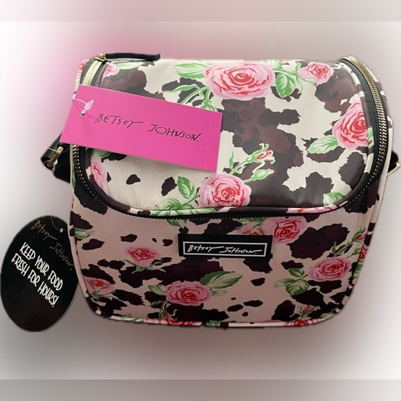 Betsey Johnson Pink Floral and  Cow Print cooler Bag - Picture 2 of 5